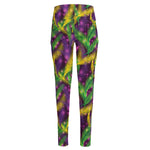 Mardi Gras Palm Leaf Pattern Print High-Waisted Pocket Leggings