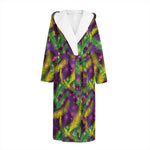 Mardi Gras Palm Leaf Pattern Print Hooded Bathrobe