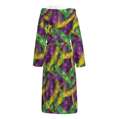 Mardi Gras Palm Leaf Pattern Print Hooded Bathrobe