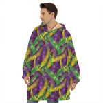 Mardi Gras Palm Leaf Pattern Print Hoodie Blanket