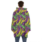 Mardi Gras Palm Leaf Pattern Print Hoodie Blanket