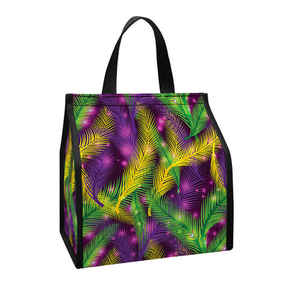 Mardi Gras Palm Leaf Pattern Print Insulated Lunch Tote
