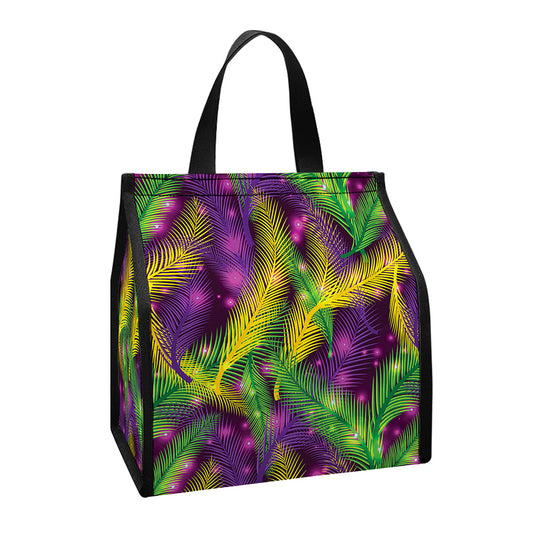 Mardi Gras Palm Leaf Pattern Print Insulated Lunch Tote