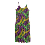 Mardi Gras Palm Leaf Pattern Print Jersey Midi Cami Dress