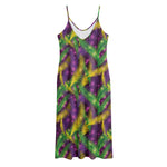 Mardi Gras Palm Leaf Pattern Print Jersey Midi Cami Dress