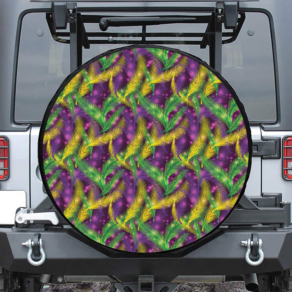 Mardi Gras Palm Leaf Pattern Print Leather Spare Tire Cover