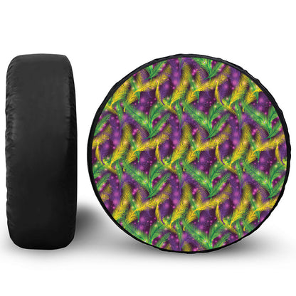 Mardi Gras Palm Leaf Pattern Print Leather Spare Tire Cover