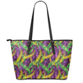 Mardi Gras Palm Leaf Pattern Print Leather Tote Bag With Zipper