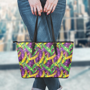 Mardi Gras Palm Leaf Pattern Print Leather Tote Bag