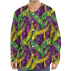 Mardi Gras Palm Leaf Pattern Print Long Sleeve Baseball Jersey