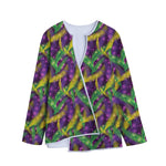 Mardi Gras Palm Leaf Pattern Print Long Sleeve Short Coat