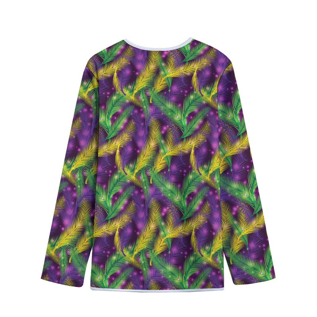 Mardi Gras Palm Leaf Pattern Print Long Sleeve Short Coat