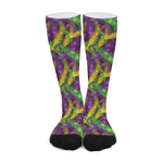 Mardi Gras Palm Leaf Pattern Print Long Socks