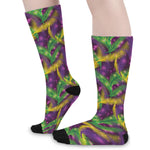 Mardi Gras Palm Leaf Pattern Print Long Socks