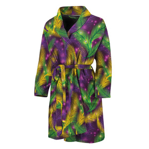 Mardi Gras Palm Leaf Pattern Print Men's Bathrobe