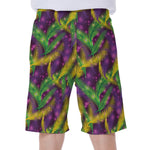 Mardi Gras Palm Leaf Pattern Print Men's Beach Shorts