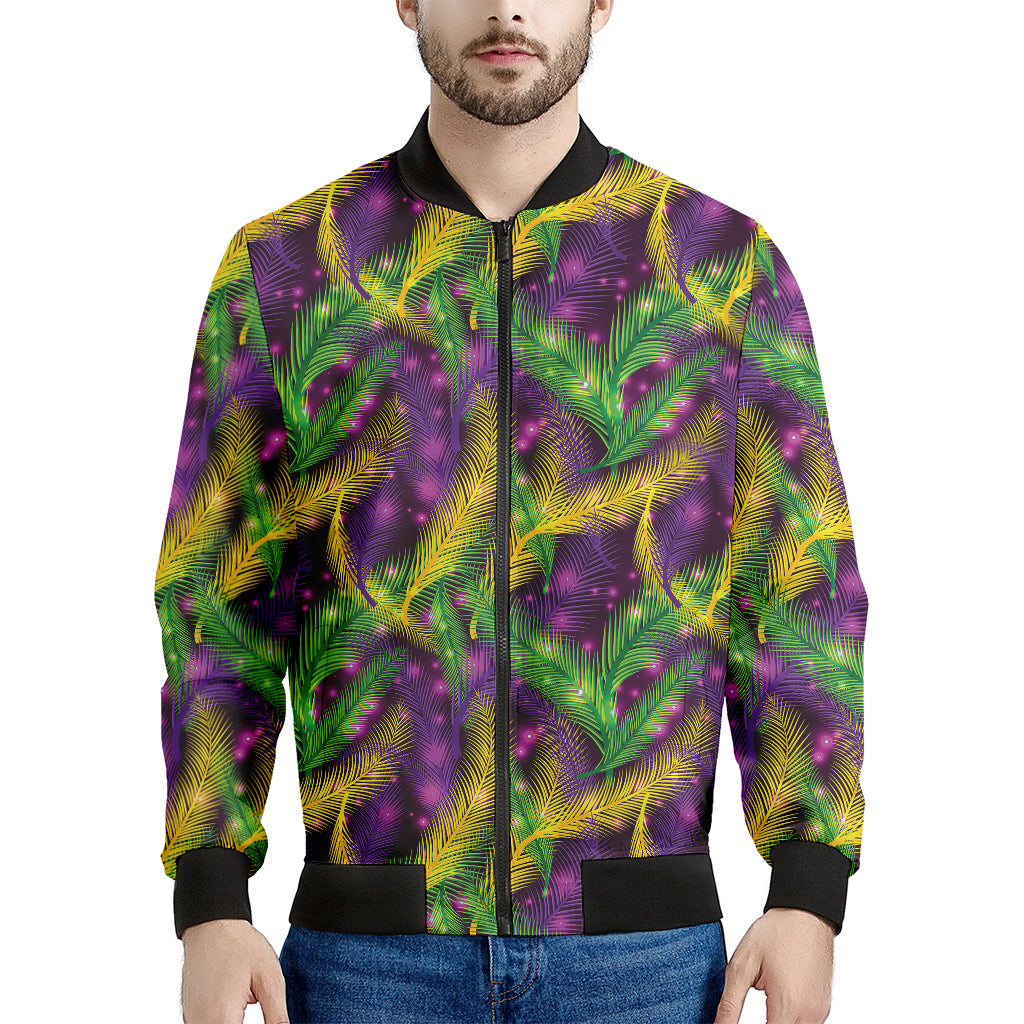 Mardi Gras Palm Leaf Pattern Print Men's Bomber Jacket