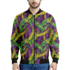 Mardi Gras Palm Leaf Pattern Print Men's Bomber Jacket