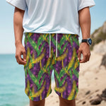 Mardi Gras Palm Leaf Pattern Print Men's Cargo Shorts