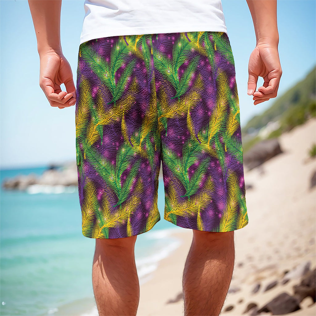 Mardi Gras Palm Leaf Pattern Print Men's Cargo Shorts