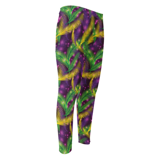 Mardi Gras Palm Leaf Pattern Print Men's Compression Pants