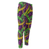 Mardi Gras Palm Leaf Pattern Print Men's Compression Pants