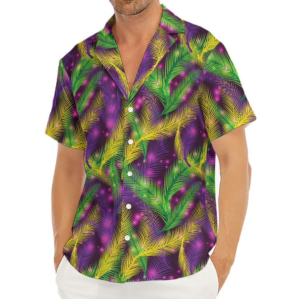 Mardi Gras Palm Leaf Pattern Print Men's Deep V-Neck Shirt