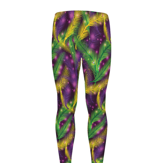Mardi Gras Palm Leaf Pattern Print Men's leggings