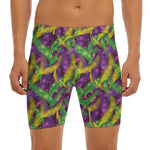 Mardi Gras Palm Leaf Pattern Print Men's Long Boxer Briefs