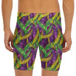 Mardi Gras Palm Leaf Pattern Print Men's Long Boxer Briefs