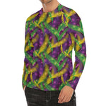 Mardi Gras Palm Leaf Pattern Print Men's Long Sleeve Rash Guard
