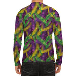 Mardi Gras Palm Leaf Pattern Print Men's Long Sleeve Rash Guard