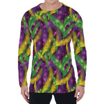 Mardi Gras Palm Leaf Pattern Print Men's Long Sleeve T-Shirt