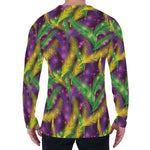 Mardi Gras Palm Leaf Pattern Print Men's Long Sleeve T-Shirt