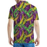 Mardi Gras Palm Leaf Pattern Print Men's Polo Shirt