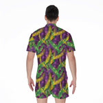 Mardi Gras Palm Leaf Pattern Print Men's Rompers