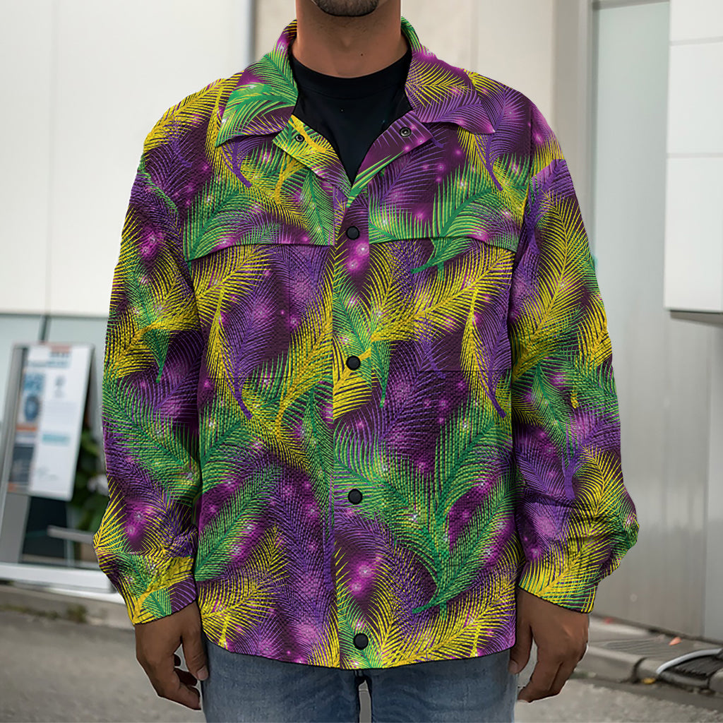 Mardi Gras Palm Leaf Pattern Print Men's Shirt Jacket