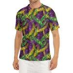 Mardi Gras Palm Leaf Pattern Print Men's Short Sleeve Rash Guard