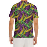 Mardi Gras Palm Leaf Pattern Print Men's Short Sleeve Rash Guard