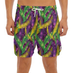 Mardi Gras Palm Leaf Pattern Print Men's Split Running Shorts