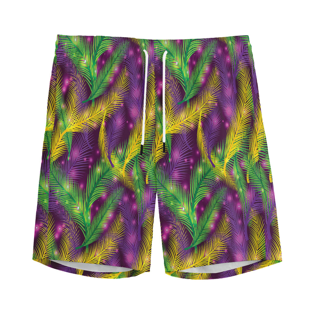 Mardi Gras Palm Leaf Pattern Print Men's Sports Shorts