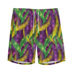 Mardi Gras Palm Leaf Pattern Print Men's Sports Shorts