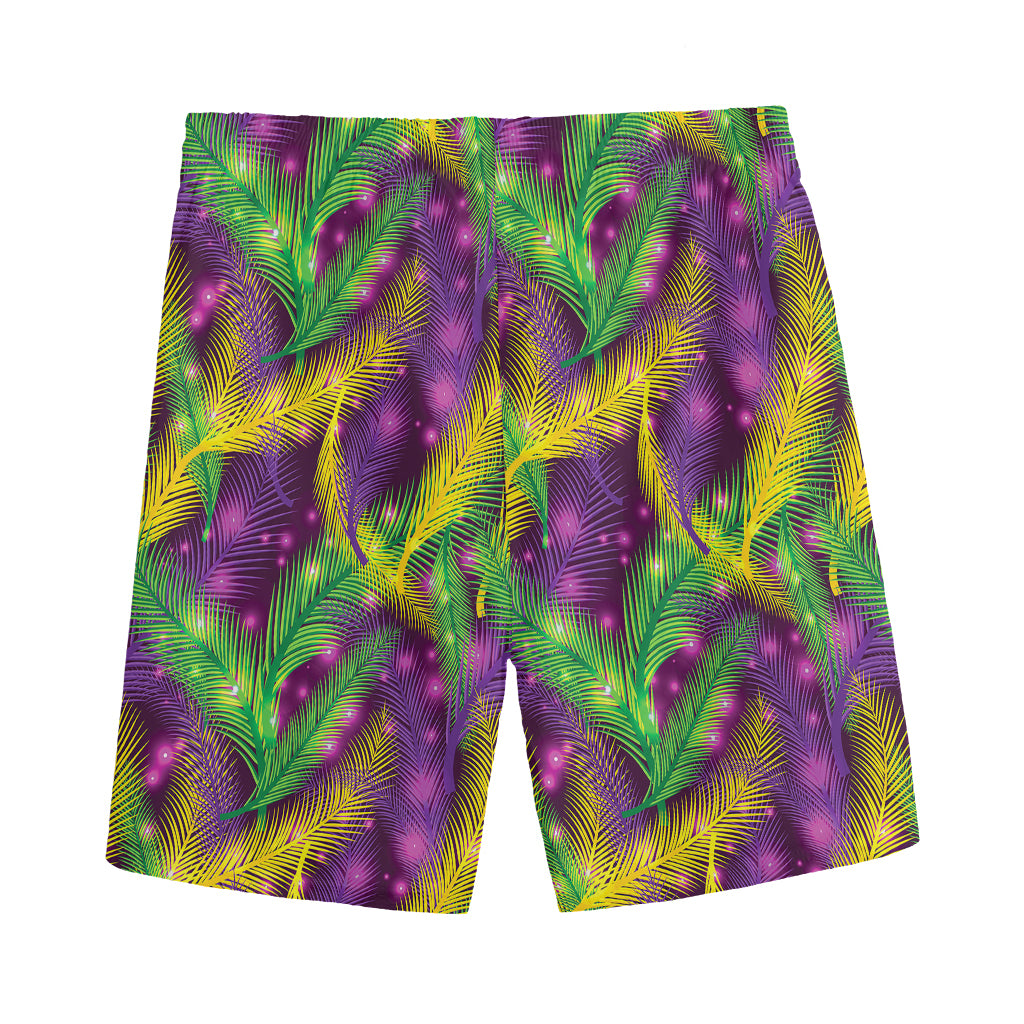 Mardi Gras Palm Leaf Pattern Print Men's Sports Shorts