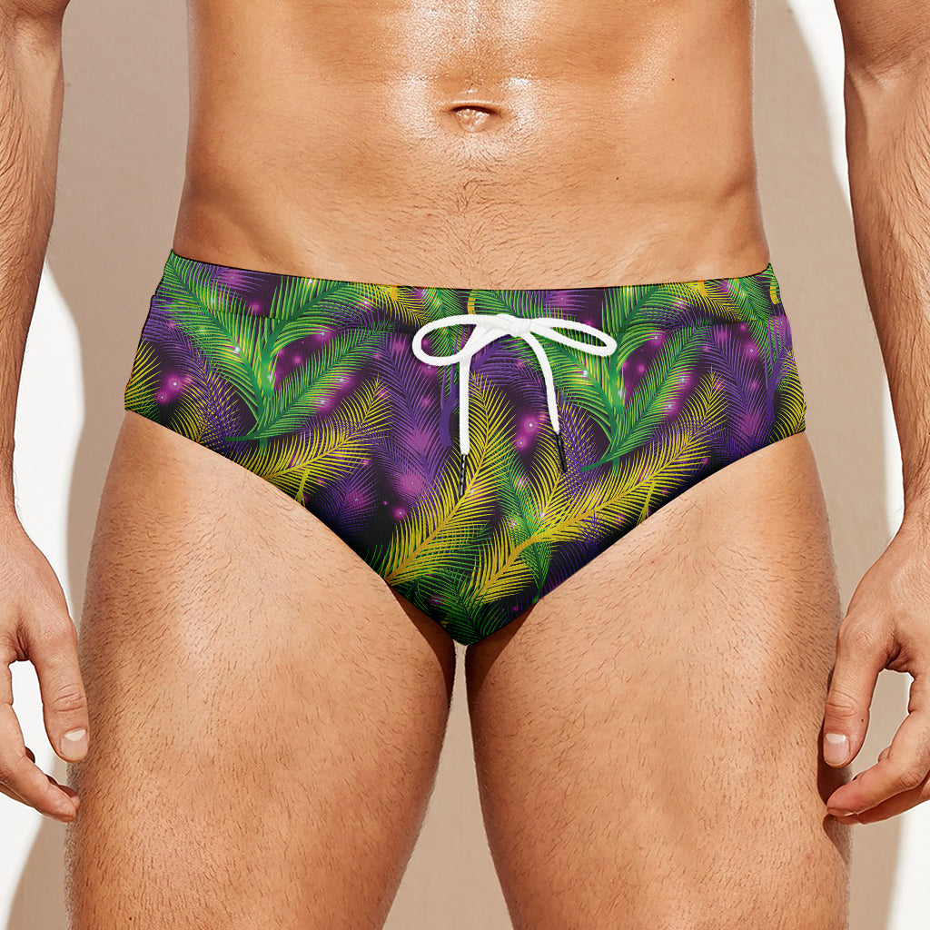 Mardi Gras Palm Leaf Pattern Print Men's Swim Briefs