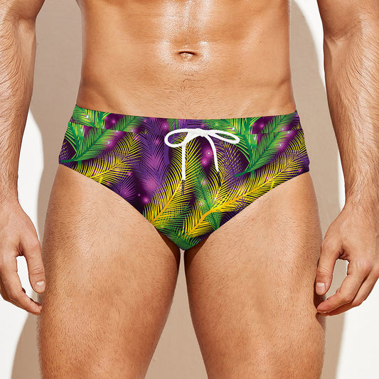 Mardi Gras Palm Leaf Pattern Print Men's Swim Briefs