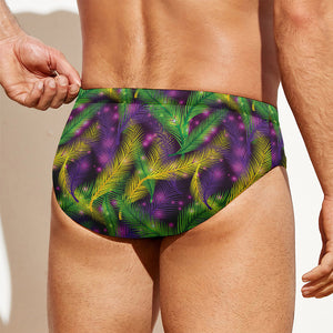 Mardi Gras Palm Leaf Pattern Print Men's Swim Briefs