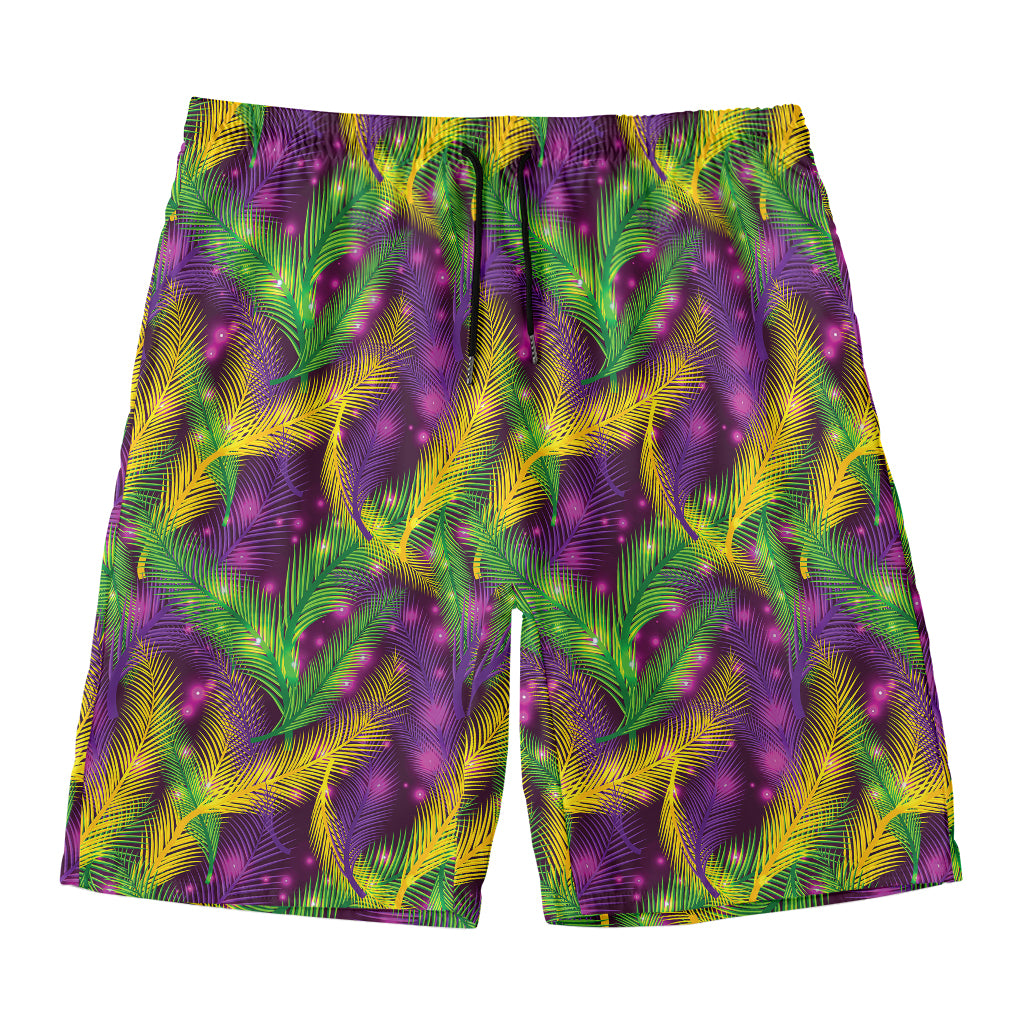 Mardi Gras Palm Leaf Pattern Print Men's Swim Trunks