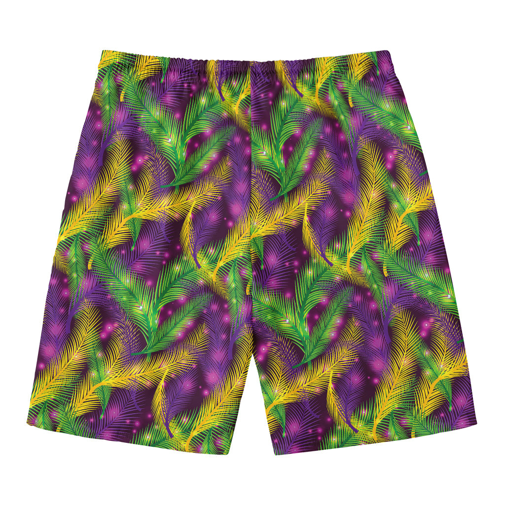 Mardi Gras Palm Leaf Pattern Print Men's Swim Trunks