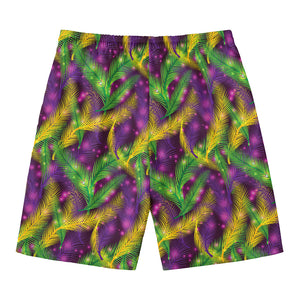 Mardi Gras Palm Leaf Pattern Print Men's Swim Trunks