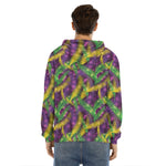 Mardi Gras Palm Leaf Pattern Print Men's Velvet Pullover Hoodie